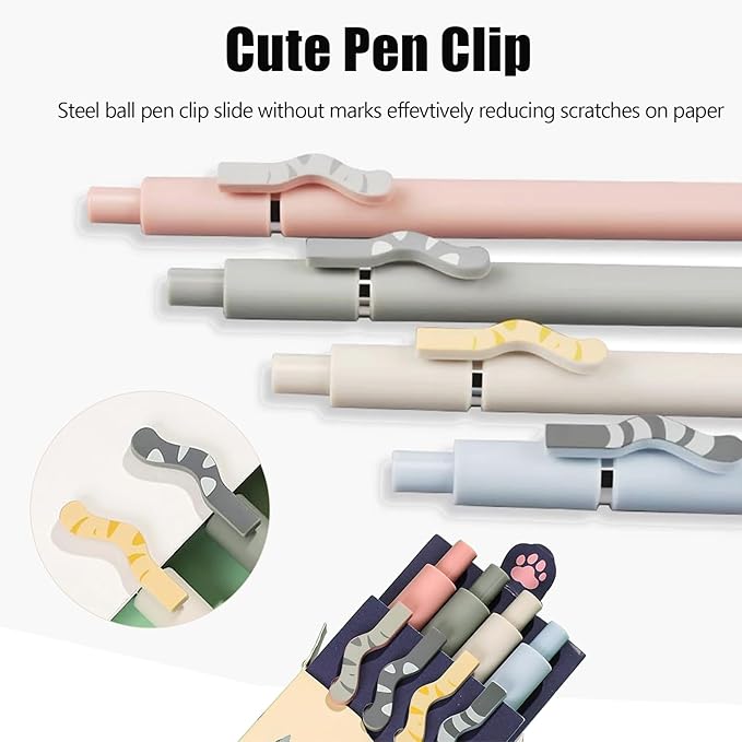 8Pcs Gel Pens, 0.5mm Black Ink Pen Retractable Fine Point Smooth Writing Pens, Aesthetic Office School Supplies, Desk Accessories Nursing Pen for Journaling Note Taking, Small Gifts for Women Men(Cat)