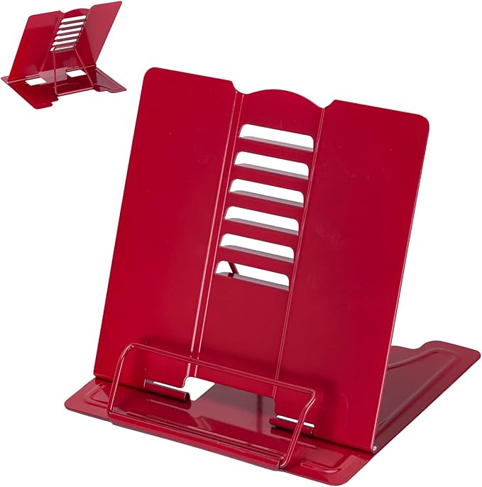 Full Red Metal Book Stand - Adjustable Book Holder for Reading