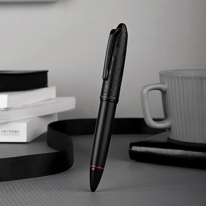 Hongdian N6 Black Metal Resin Piston Fountain Pen, Extra Fine Nib Classic Pen, Includes Metal Box Writing Pen