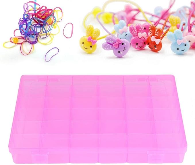 Asixx Rubber Band Storage Box, 36 Slots Plastic Case Rubber Band Earrings Storage Box for Home Organizer Storage Box Rubber Band Storage Box(Pink)