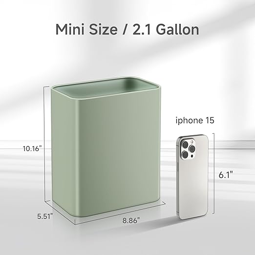 TIPGO Small Metal Trash Can, 2.1 Gallon Slim Trash Can for Bathroom, Wastebasket Garbage Bin for Bedroom, Office, Kitchen, Under Sink (Green)