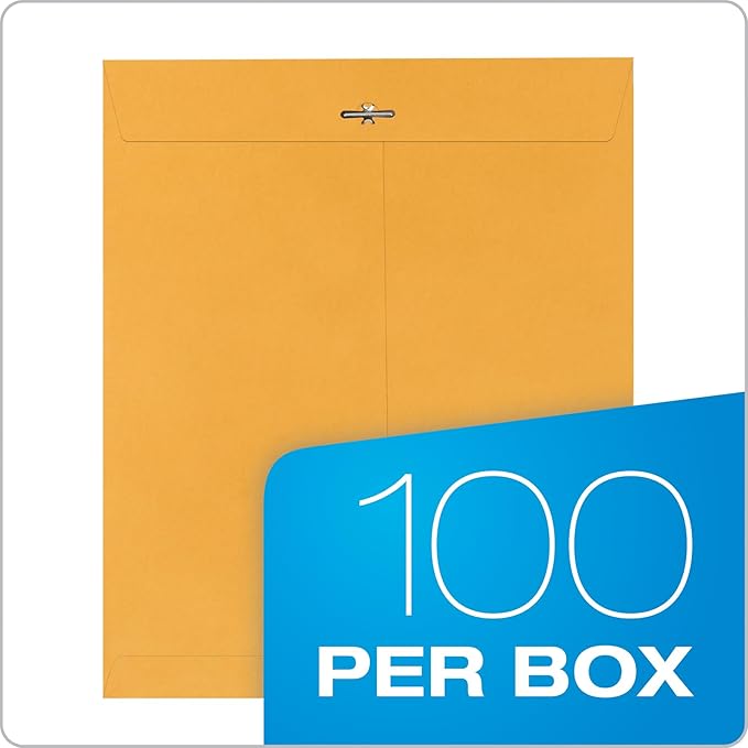 Quality Park 10 x 12 Clasp Envelopes with Clasp Closure and Gummed Seal, Great for Filing, Storing or Mailing Documents, 28 lb Brown Kraft, 100 per Box (QUA37895)