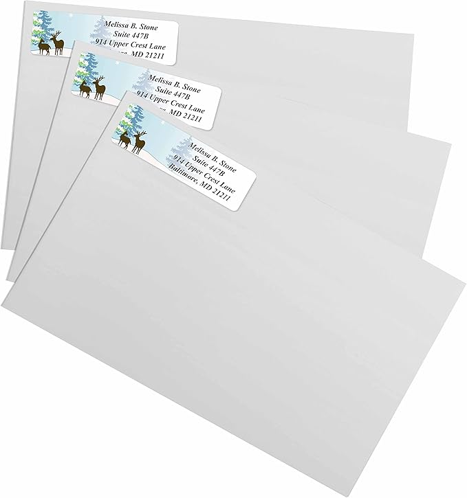 Festive Deer Designer Rolled Address Labels with Elegant Plastic Dispenser