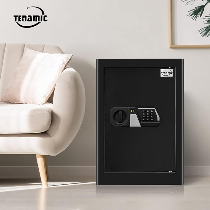 Tenamic Fireproof Safe Box 2.2 Cuft Electronic Digital Security Box, Keypad Large Lock Box Cabinet Safes with Internal Light, Solid Alloy Steel Office Hotel Home Safe with 2 Passwords, Black