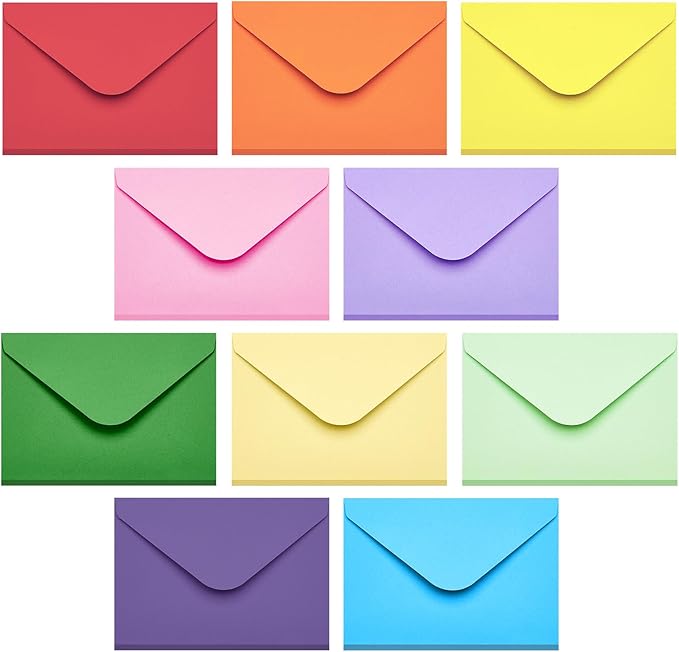 ACSTEP 100PACK Gift Card Envelopes Credit Card Size Mini Envelopes Colored Tiny Pocket Envelopes For Business Card, Small Note Cards 10 Assorted Colors 4X2.75 Inches
