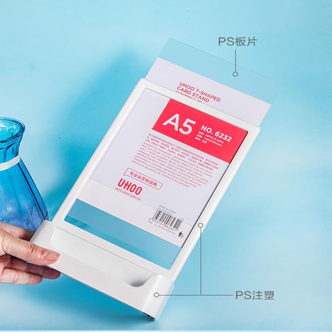 ABS Plastic Sign Holder, Menu Displays T Shape Sign Stand with Business Card Holder, Plastic Display Stand for Ads, Menu, Photos, Business Card (Black A4 210×297mm/8.27×11.69 inches)