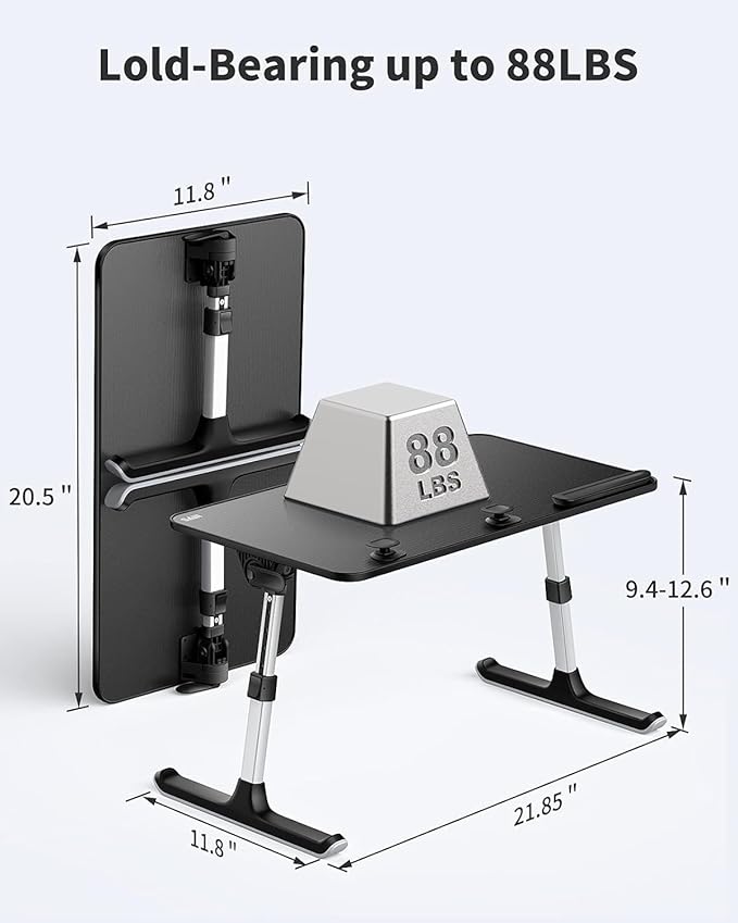 Laptop Desk for Bed, SAIJI Height & Angle Adjustable Laptop Stand for Bed, Lap Desk Bed Tray Table, Light Weight Foldable Portable Laptop table for Couch Sofa Chair Floor Desk for Adults, Kids (Black)