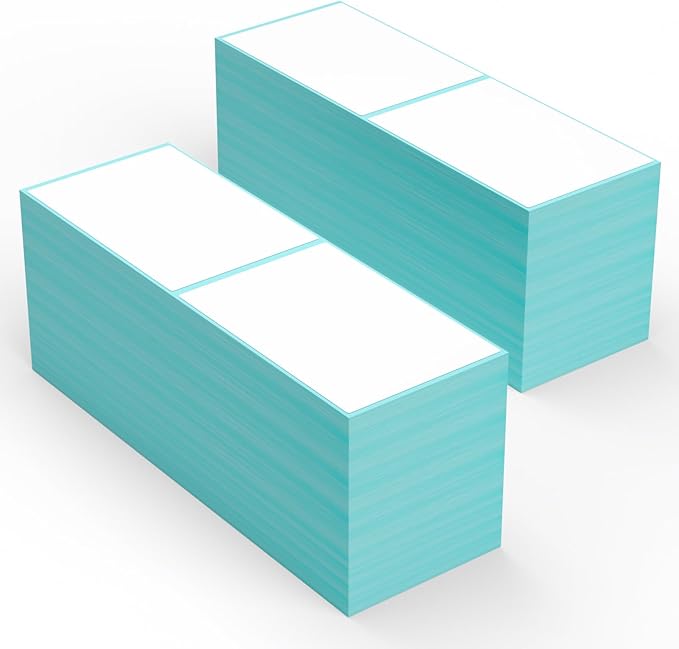 9527 Product Fanfold 4 x 6 Direct Thermal Labels with Blue Background Paper Perforated Shipping Labels for Thermal Printers, 2000 Label per Stack, 2 Stacks 4000 Label