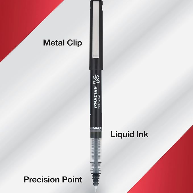 Pilot, Precise V5, Capped Liquid Ink Rolling Ball Pens, Extra Fine Point 0.5 mm, Assorted Colors, Pack of 10
