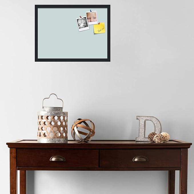 PinPix 22x16 Inch Cork Bulletin Board. This Decorative Framed Pin Board Comes with Soft Blue Design and a Satin Black Frame. Ideal for Home Office Decor or Message Board (PinPix-1814)