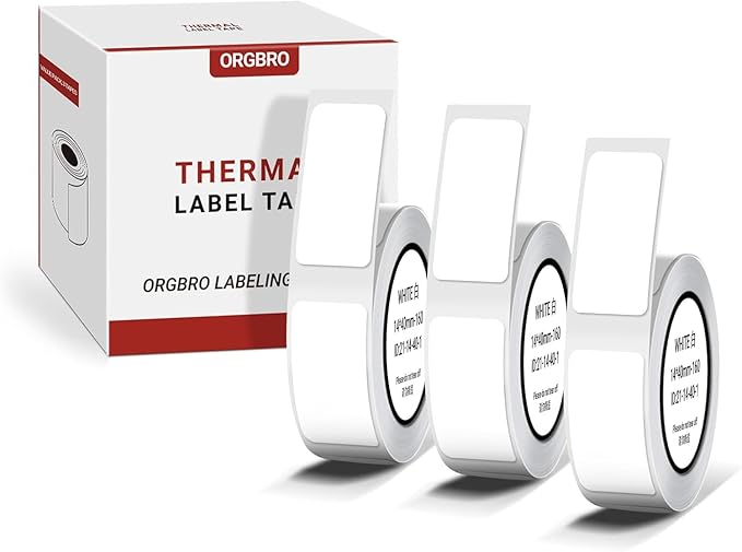 ORGBRO X1 Label Maker Tape, Genuine Thermal Label Print Paper 0.47"×1.57"(12×40mm), Standard Laminated Office Labeling Tape Replacement, 160 Tapes/Roll, 3-Roll, White