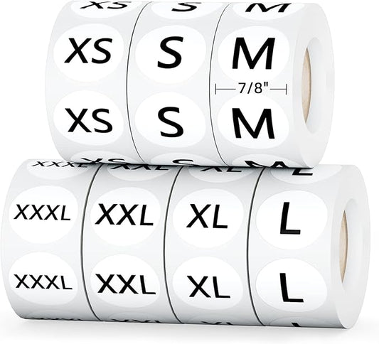 3500 PCS Clothing Size Stickers Labels 7/8" Round Self Adhesive Size Stickers for Clothing T Shirts Retail, 7 Sizes (XS, S, M, L, XL, XXL, XXXL)