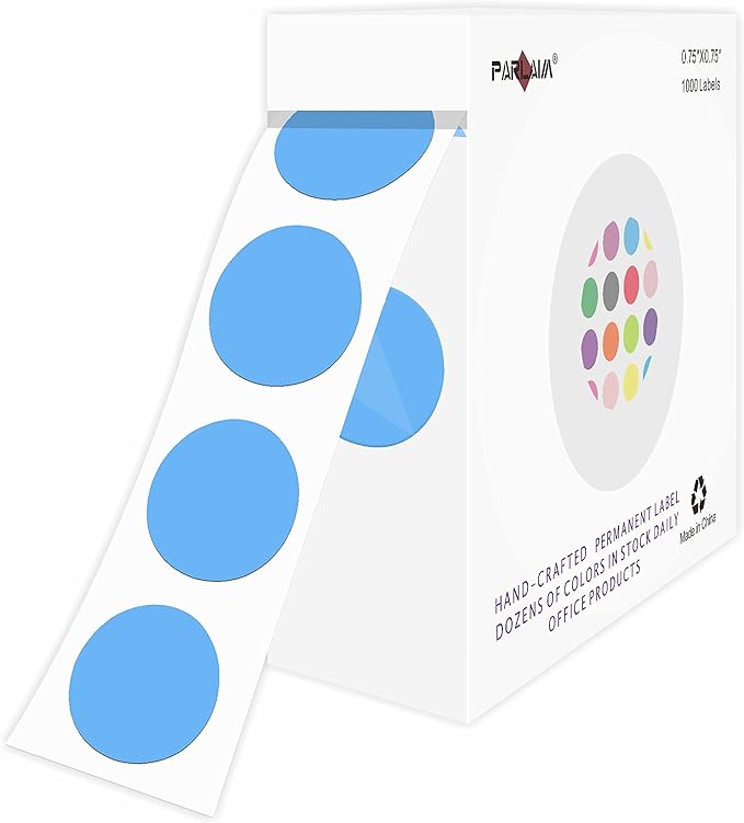 PARLAIM 0.75" Round Color Coding Circle Dot Labels in Roll, 1000 Stickers per Dispenser Box, 3/4" Diameter for Garage Sale, Light Blue