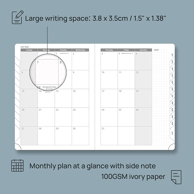 POPRUN Planner 2025-2026 (Medium 6.75''x 8.75''), Horizontal Weekly Notebook Jul.2025 - Jun.2026, Academic Appointment Book with Monthly Tabs, Leather Hardcover, Inner Pocket, 100 GSM - Pacific Green