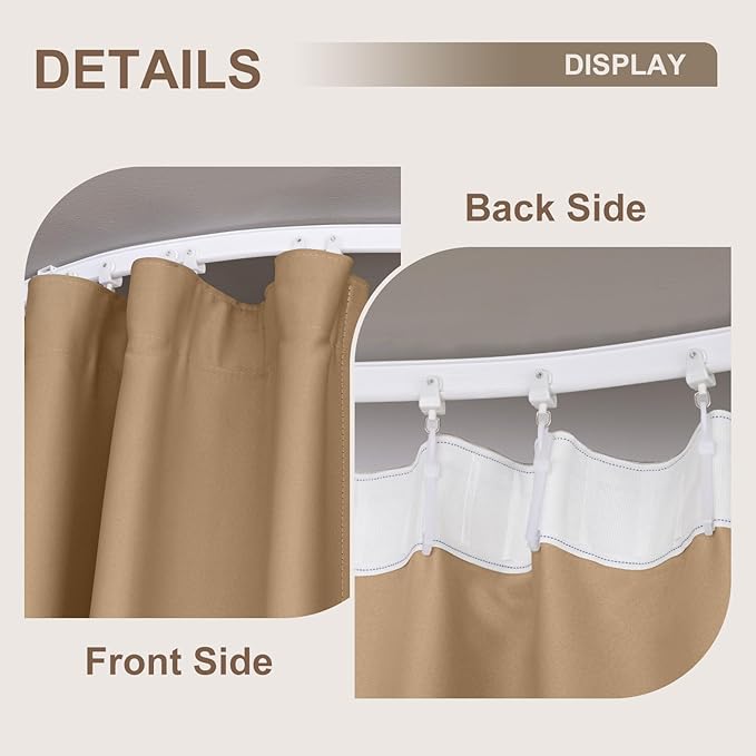 Room Divider Curtains & Flexible Bendable Tracks Set,Privacy Dividers Ceiling Track Curtain Window Blackout Curtains for Living Room Bedroom (W180 × H96 in 1 Panel Khaki Drape & White Rail)