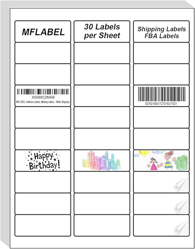 MFLABEL Address Label, 1" x2-5/8 Mailing Sticker, 30-UP White Shipping Labels for Inkjet or Laser Printer, 480000 Sticker Labels (16000 Sheets), 30 Label per Sheet