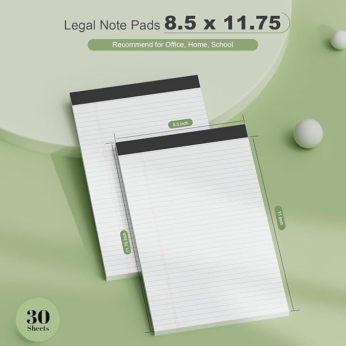 Note Pads 8.5 x 11.75 Writing Pads, 10 Pack, Double-Side Printed Lined Paper Pads Narrow Ruled White Legal Pads, 8.5x11.75 Line Note Pads, 30 Sheets Per Note Pad, Legal Notepads for Work/School/Office