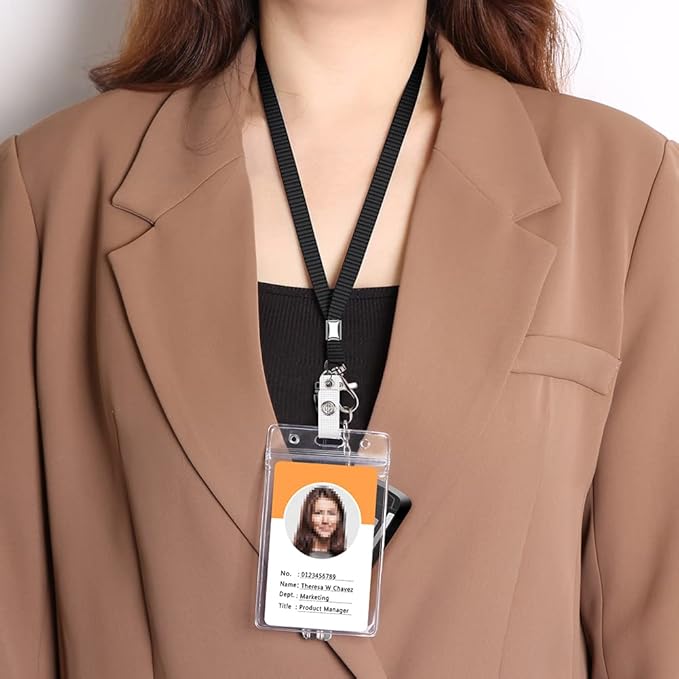 3 Pack Neck Lanyard with ID Badge Holder, Office Strap Lanyards, Stainless Metal Swivel Hook for Name Tag, Badge Holders, Keychains, Card, Black