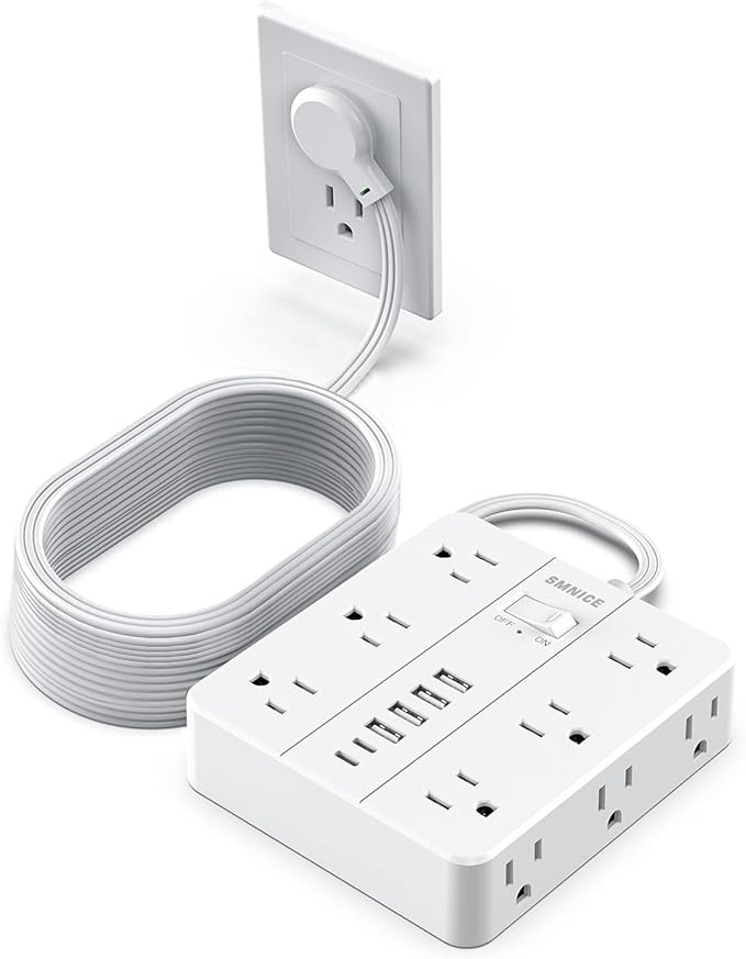 Power Strip Surge Protector 20ft Extension Cord,SMNICE Flat Plug with 12 Outlets 6 USB(2 USB C),Surge Protector Charging Station with Overload Protection for Home, Dorm,Office