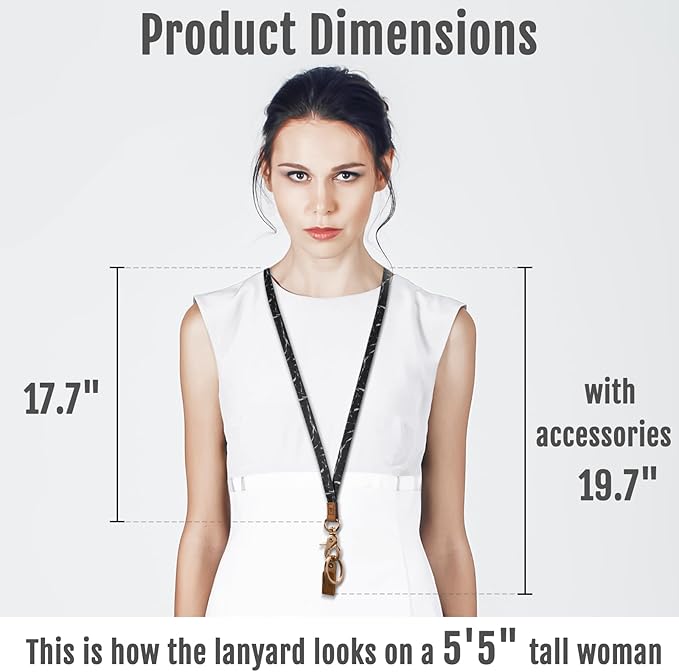 MNGARISTA Neck Lanyard for Keys, Floral Key Lanyard for Women, Durable ID Lanyards with Keyring and Clasp for ID Badges, School ID or Wallets, Black Cactus