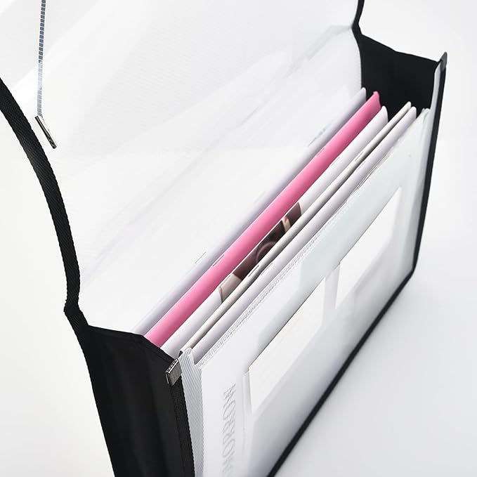 Expanding File Folder Document Organizer r with Flap and Cord Closure, Waterproof Transparent Document Bag, 2.8" Expansion, Letter A4 Expandable File Folder for Home School Office Organization，5 Pack