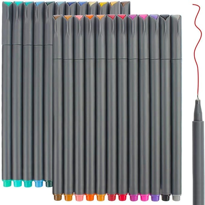 Taotree 24 Fineliner Color Pens, Fine Line Colored Sketch Writing Drawing Pens for Journaling Planner Note Taking Adult Coloring Books, Porous Fine Point Markers, School Office Teacher Art Supplies
