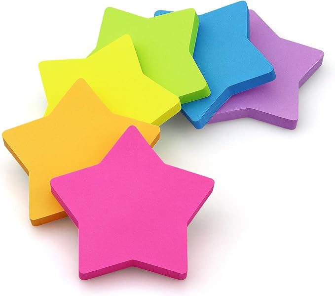 SIMONA Star Shape Sticky Notes 6 Color Bright Colorful Sticky Pad 75 Sheets/Pad Self-Sticky Note Pads (6 Pads)