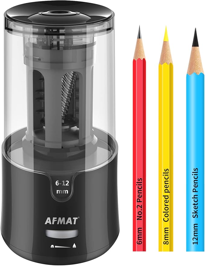AFMAT Electric Pencil Sharpener, Pencil Sharpener for Colored Pencils, Auto Stop, Super Sharp & Fast, Electric Pencil Sharpener Plug in for 6-12mm No.2/Colored Pencils/Office/Home-Black