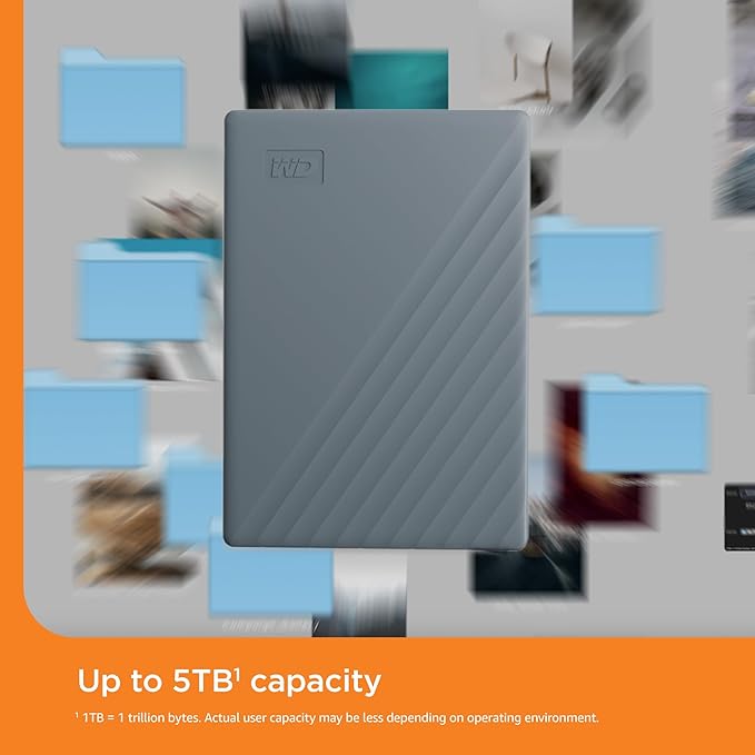 WD 5TB My Passport Portable Hard Drive, Works with USB-C and USB-A, Windows PC, Mac, Chromebook, Gaming Consoles, and Mobile Devices, Backup Software and Password Protection - WDBRMD0050BGY-WESN
