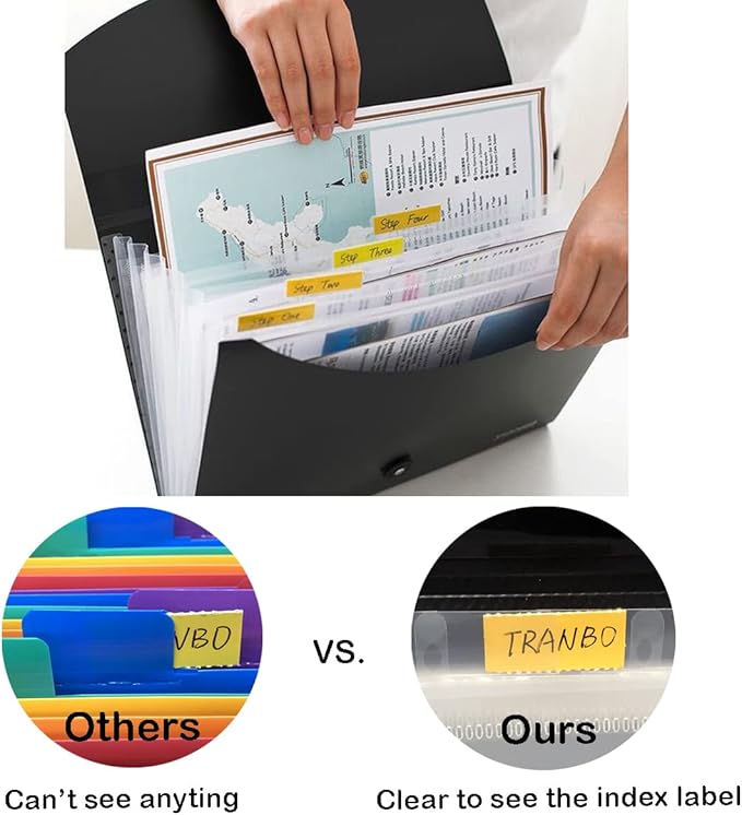 4 Pack 7 Pockets Accordion File Organizer, TRANBO Letter Size/A4 Expanding File Folder with Index Tabs, Expandable Plastic Document Organizer for Business Travel School Office Home