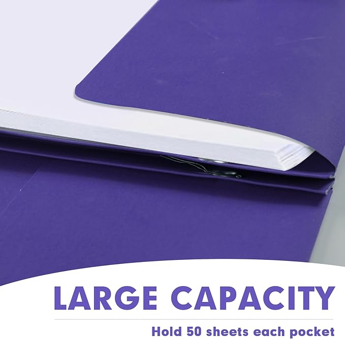 Two Pocket Folders, RAZCC 75 Pack Two Pocket Folders with Prongs, 3 Prong Folders Fit Letter Size Paper, Pocket File Folders for School Office Home Business, Purple
