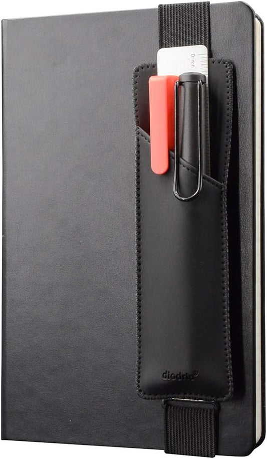 Adjustable Elastic Band Pen Holder, Pencil Holder, Pen Sleeve Pouch for Hardcover Journals, Notebooks, Planners, Binders, Fit Notebooks from 8" to 11” in Height, PU Leather, Detachable, Black