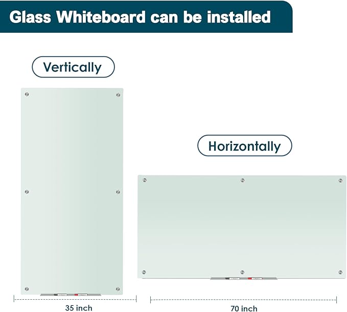 J&J worldwide Glass Whiteboard 6' x 3', Frosted Glass Dry Erase Board Non-Magnetic, Semi-Transparent, Includes Markers, Marker Tray, Eraser for Wall, Office, Home, School