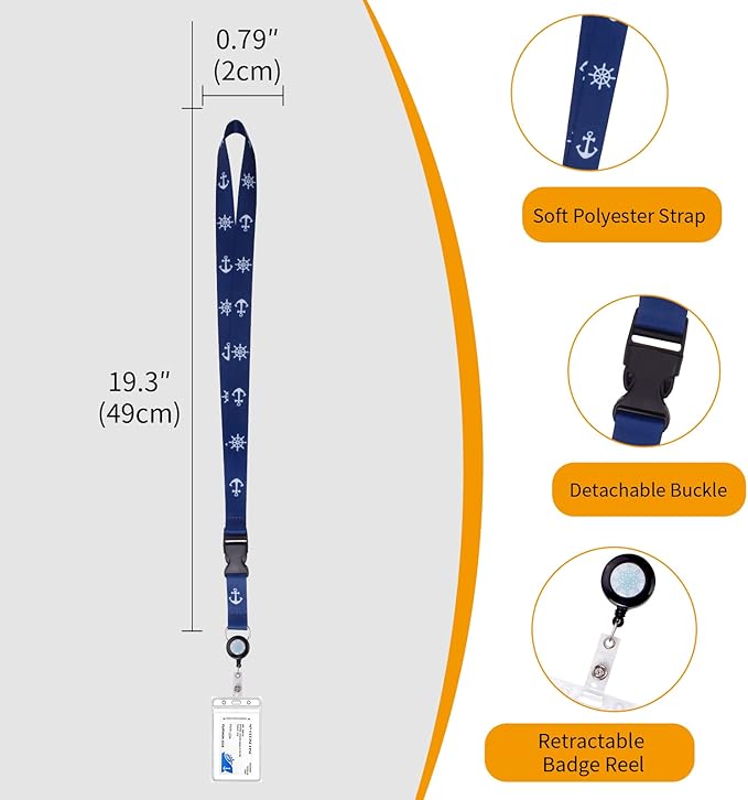 Retractable Waterproof Lanyard with ID Badge Reel Holder & Detachable Buckle for Ships Key Cards, Cruise Essentials & Must Have Accessories (4 Colors)