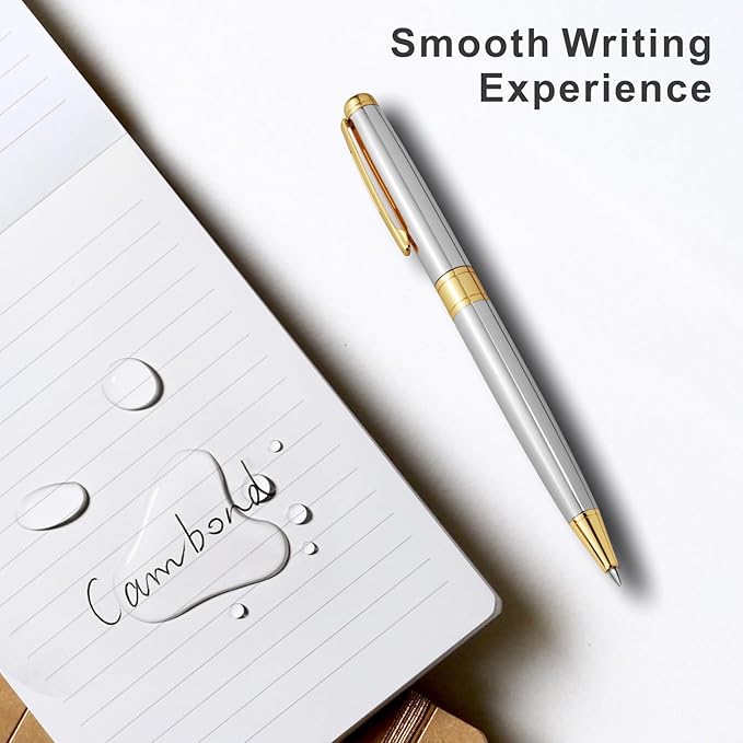 Cambond Ballpoint Pens Black Ink Pens - Gold Bulk Pen Gift for Men Women Police Retractable Smooth Writing Pen Pack Black Ink 1.0 mm Medium Point,3 Pens with 3 Refills (Gold)