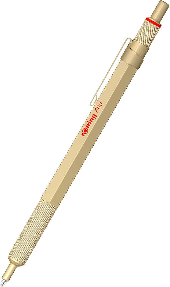 Rotring 600 Metallic Ballpoint Pen Medium Point Black Ink Gold Barrel Refillable 1 Count