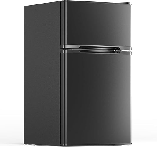 3.1 Cu.Ft Mini Fridge with Freezer, 2 Door Compact Refrigerator, Mini Fridge with Adjustable Removable Glass Shelves for Bedroom, Office, Dorm or Apartment, Black