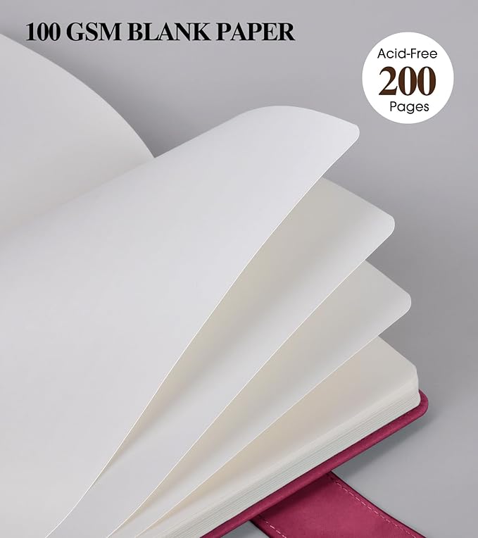 Blank Journal Notebook, A5 Hardcover Leather Sketchbook with 200 Pages Thick Blank Paper for Men Women, Unlined Drawing & Writing Journal, 5.9" x 8.4" Plain Notebook (wine red)