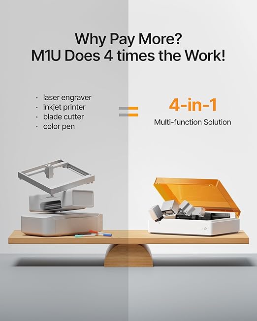 xTool M1 Ultra Laser Engraving Machine, 4-in-1 Craft Machine with 20W Laser Engraver, Inkjet Printing, Blade Cutting, Pen Drawing, Support Rotary Engraving on Tumblers - Basic Bundle