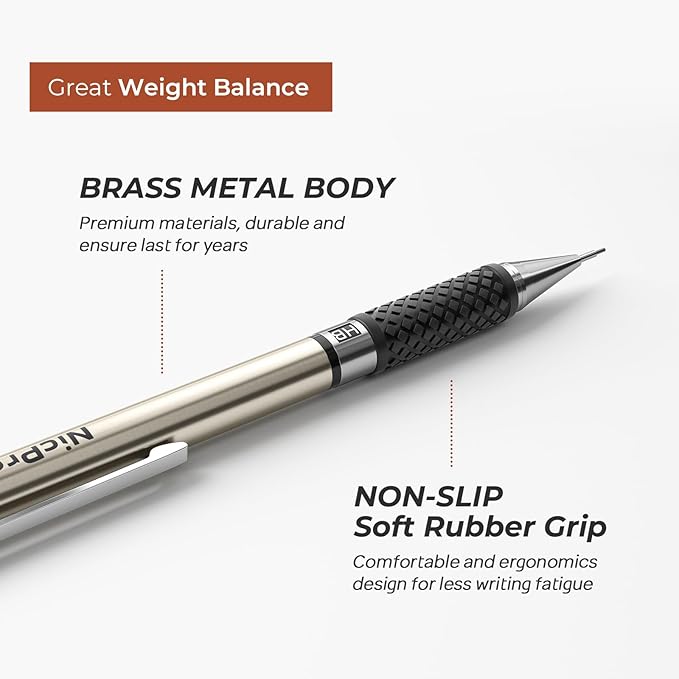 Nicpro 0.7 mm Art Mechanical Pencils Set, 6 PCS Metal Drafting Pencil 0.7mm Tube HB Lead Refills & 18 Cap Eraser for Adults, Children, Artist Writing, Drawing, Sketching, Black, 1 Count (Pack of 6)