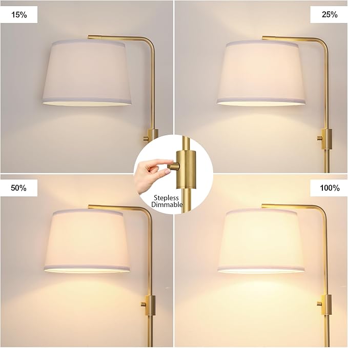 【Upgraded】 Dimmable Floor Lamp, 1000 Lumens LED Edison Bulb Included, Arc Floor Lamps for Living Room Modern Standing Lamp with Shade, Tall Lamps for Living Room Bedroom Office Dining Room - Gold