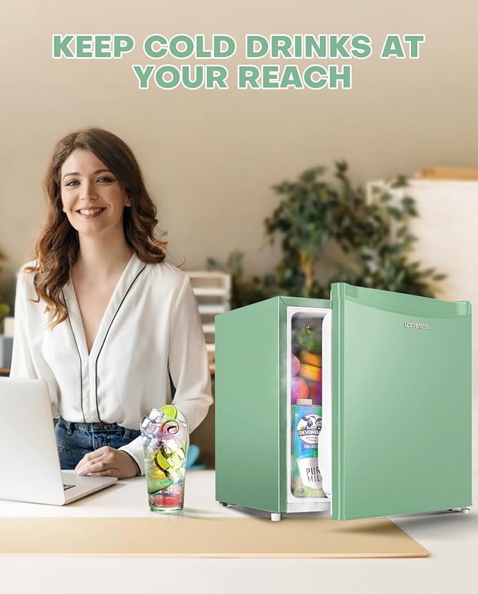 Upstreman 1.7 Cu.ft Mini Fridge with Freezer, Dorm Essentials, Adjustable Thermostat, Energy Saving, Low Noise, Single Door Compact Refrigerator for Dorm, Office, Bedroom, Mint Green-FR17