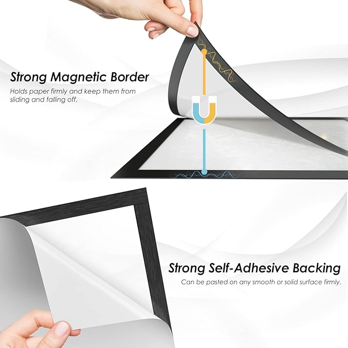 MaxGear 10 Pack Magnetic Sign Holder 11 x 17, Self Adhesive Wall Mount Sign Holder Display Picture Frames Window Sign Holder, Document Poster Paper Flyer Holder for Home Office Store