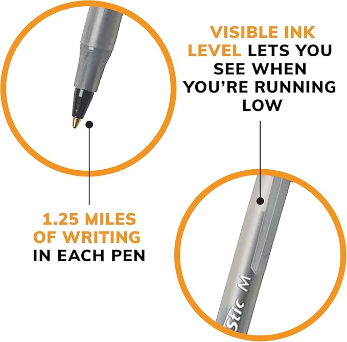 BIC Round Stic Xtra Life Ballpoint Pens, Bulk Pack of Black Ink Pens, Medium point 1.0 mm, Pack of 300
