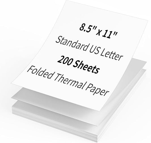 200 Sheets Thermal Printer Paper 8.5''×11'' US Letter Size Thermal Paper Compatible with Peripage, Munbyn, Jadens, HPRT, Phomemo Letter Portable Printer, Folded, Continuous, Perforated Thermal Paper