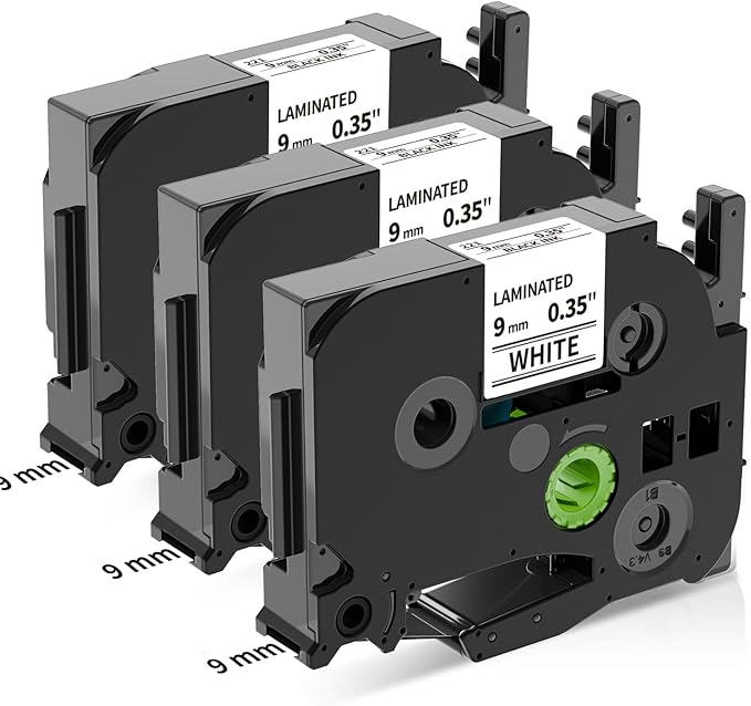 MarkDomain 3-Pack 9mm Label Tape TZe-221 Replacement for Brother TZe TZ Tape 9mm 0.35" Laminated White Label Maker Tape TZe221 TZ221 Work with Ptouch PT H100 H110 D210 D400AD 1290