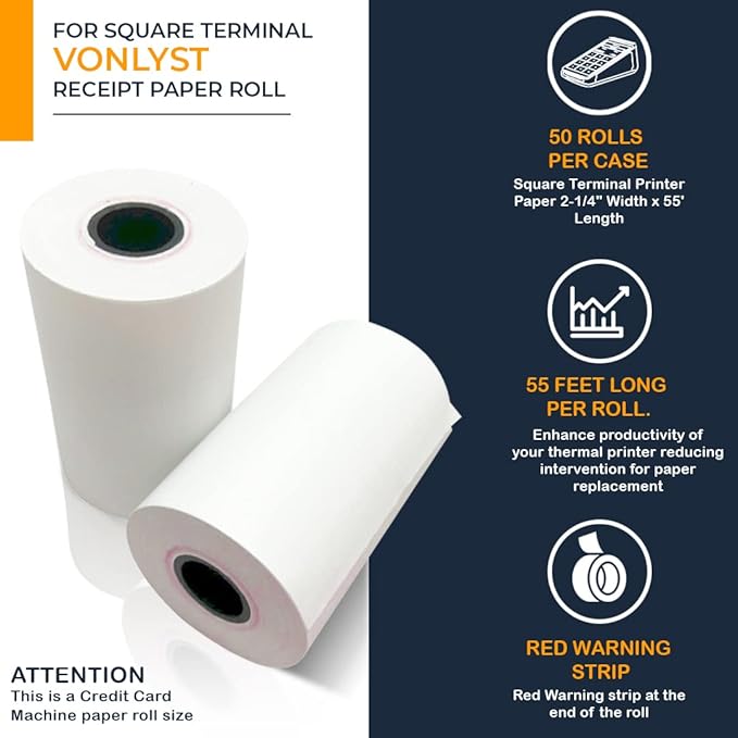 Receipt Paper Roll for Square Terminal Credit Card Machine (50 rolls)