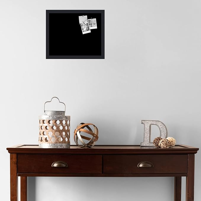 PinPix 16x13 Inch Cork Bulletin Board. This Decorative Framed Pin Board Comes with Solid Black Design and a Satin Black Frame. Ideal for Home Office Decor or Message Board (PinPix-622)