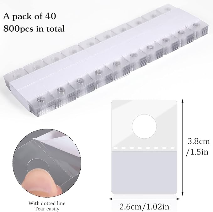 Prudiut 1600 Pcs Hang Tabs Round Hole Hang Tags Self-Adhesive Hanging Tabs Heavy Duty Display Tags for Hanging Retail Displays(1×1.5 Inch)