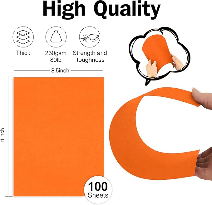 Orange Construction Paper 100 Sheets 80lb Cardstock Paper 8.5 x 11, Goefun Orange Cardstock for Halloween, Christmas, Crafts, DIY Cards